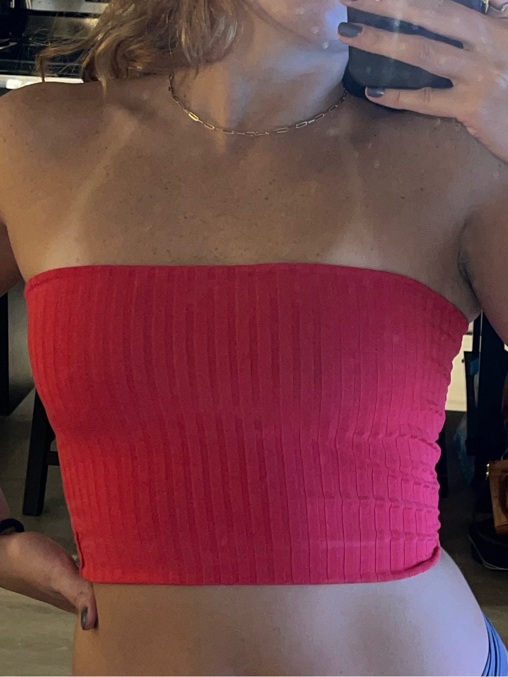 Ribbed Strapless Double Sided Crop Top in Ref and Olive Green
